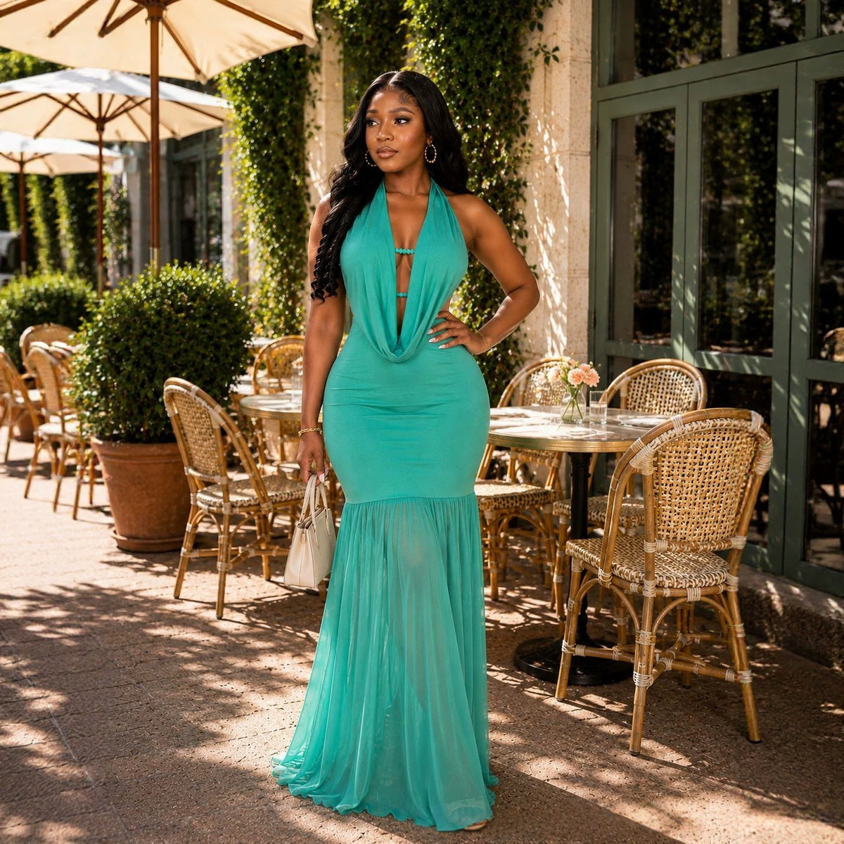 Elegantes Mesh-Bodycon-Kleid mit tiefem V-Ausschnitt | LuxeStyle