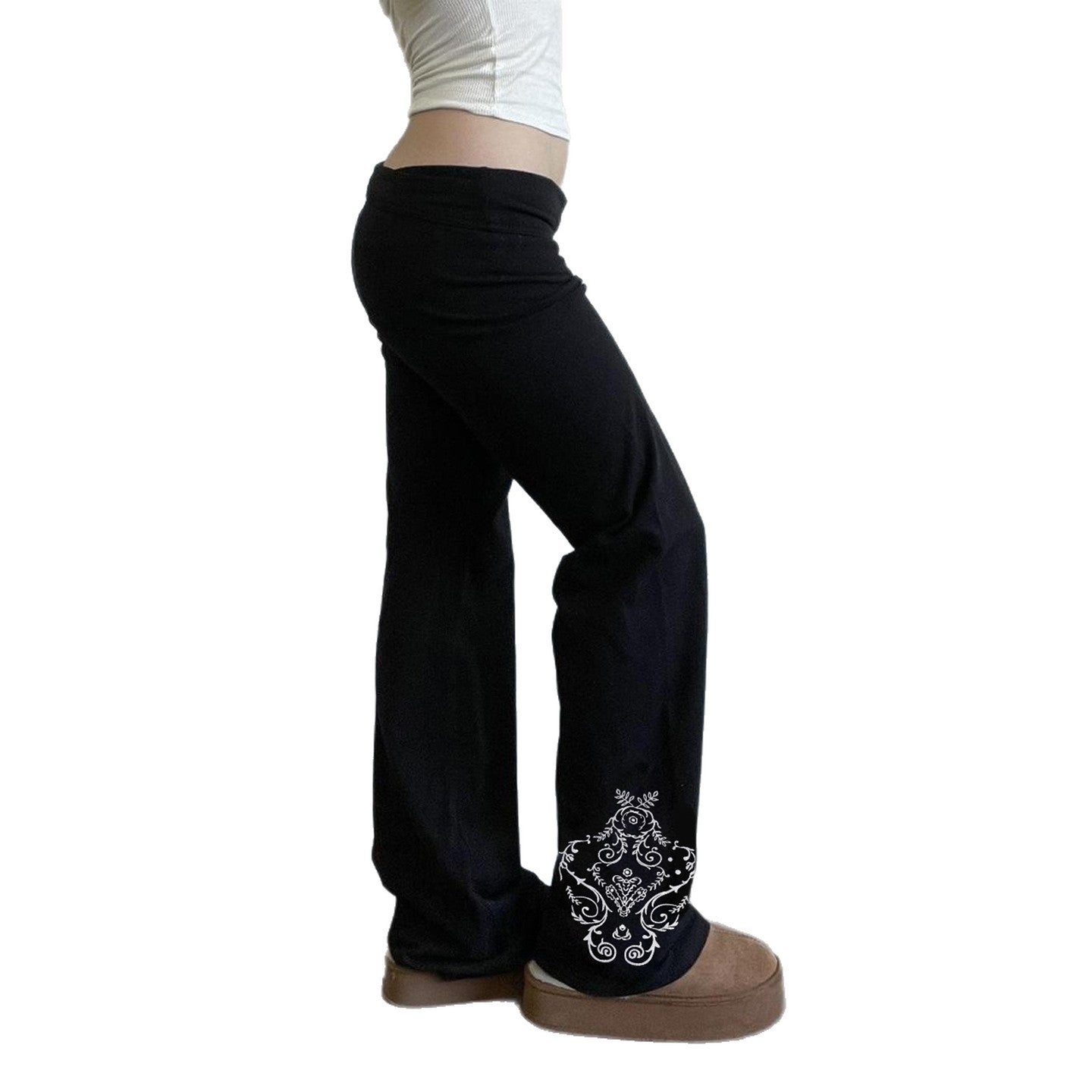 Schwarze Retro-Hosen mit Print