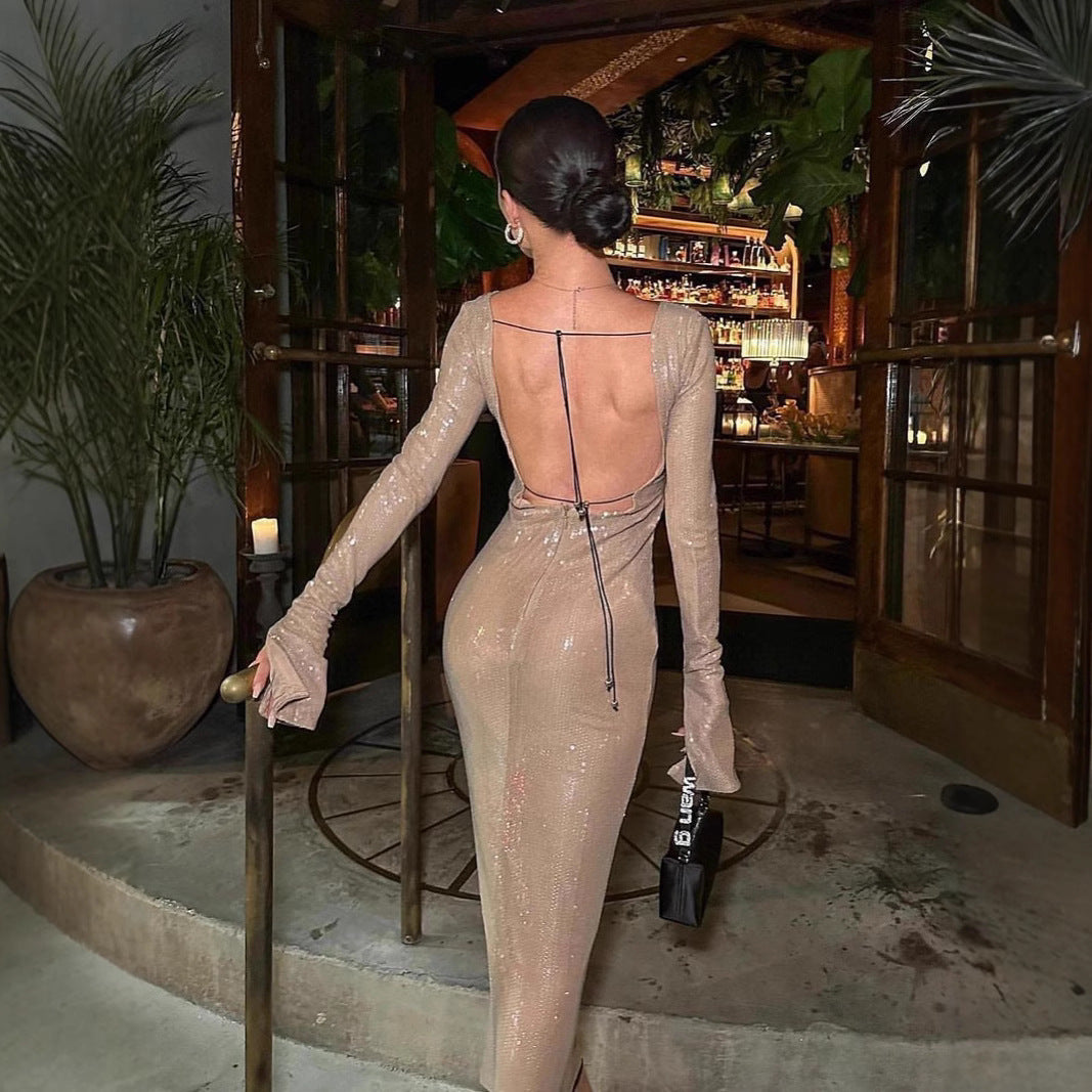 Elegantes Pailletten Midi-Kleid
