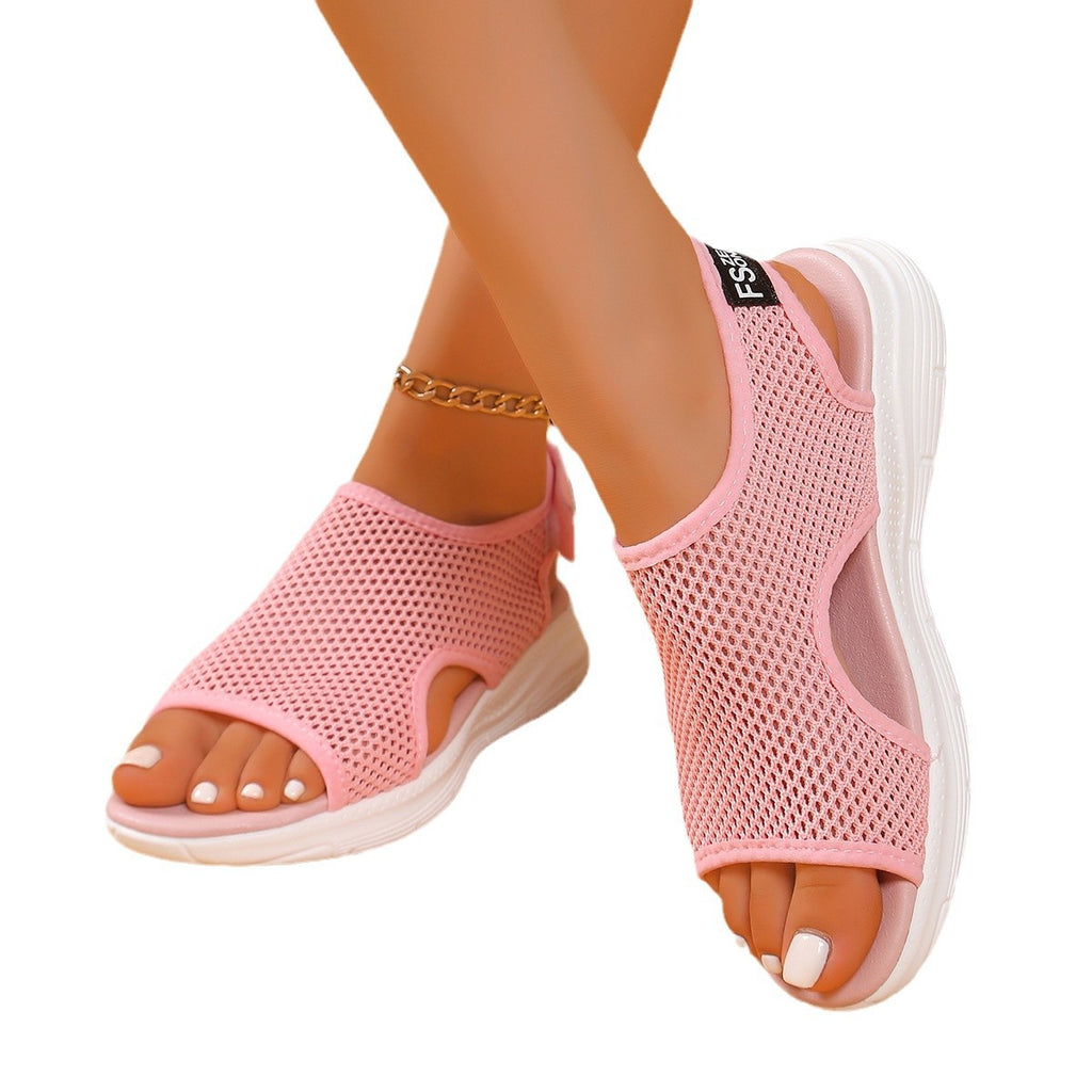 Damen Flyknit Peep-Toe Sandalen mit dicker Sohle
