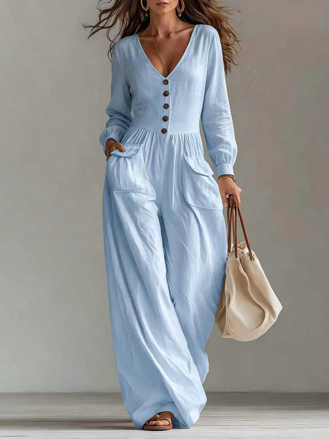 Eleganter Langarm-Jumpsuit mit weitem Bein