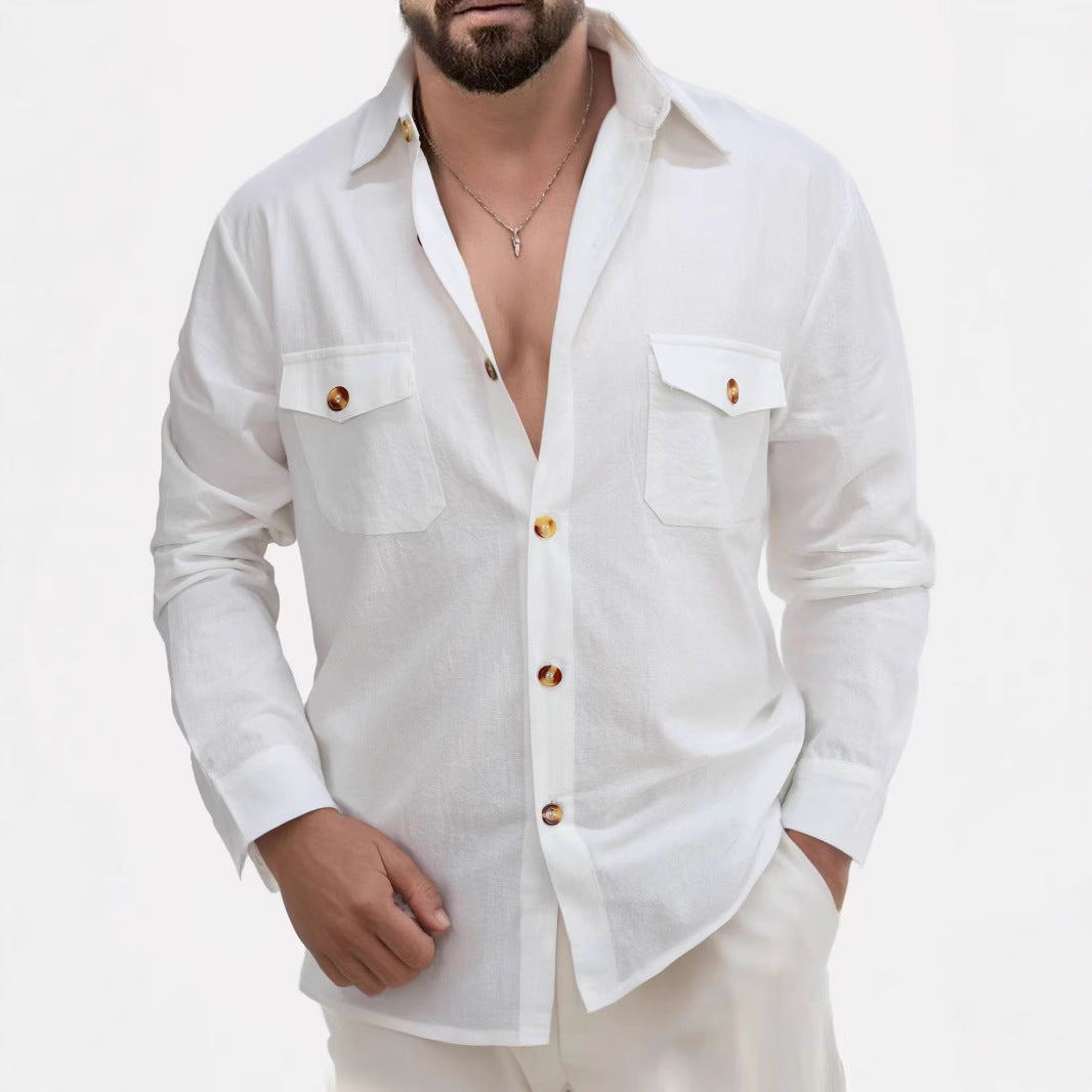 V-Ausschnitt Langarmshirt mit Brusttasche – Bild 7 | LuxeStyle