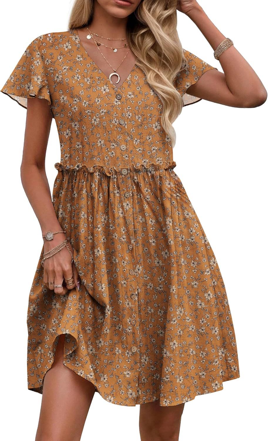 Boho V-Ausschnitt Rüschenkleid – Bild 9 | LuxeStyle