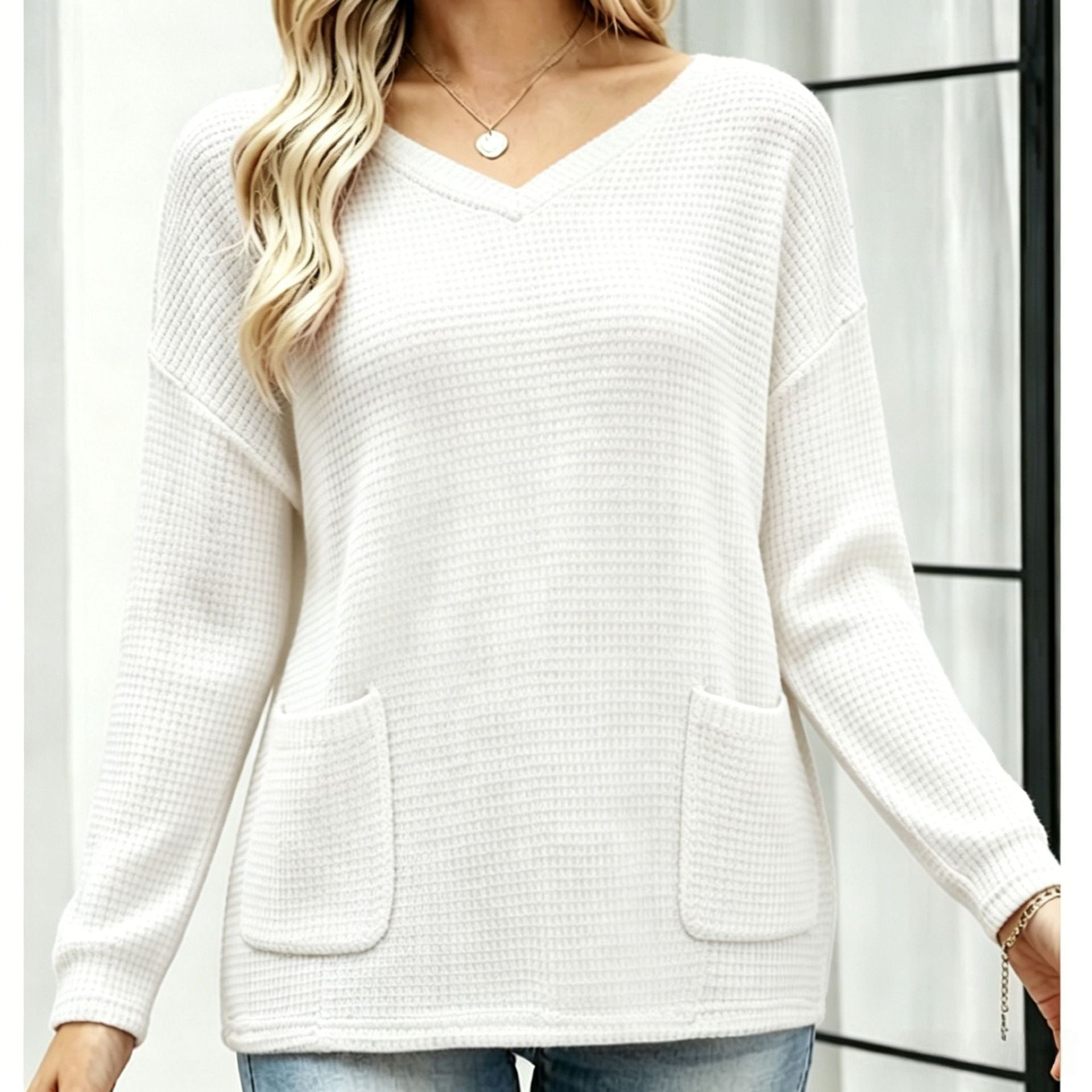 Langarm Stricktop mit V-Ausschnitt