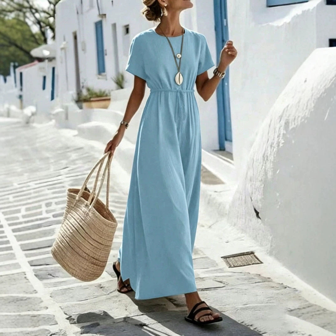 Damenkurzarm-Riemenkleid