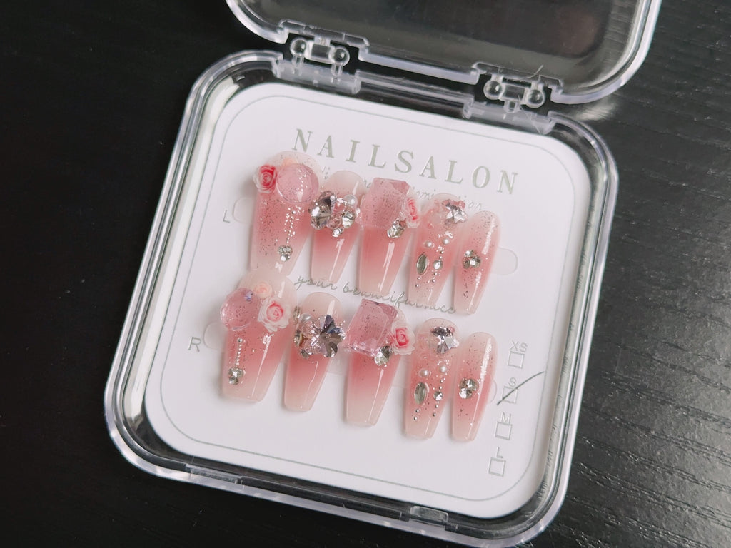 Press On Nails T037 – Pink Gem-Embedded – Ansicht 2