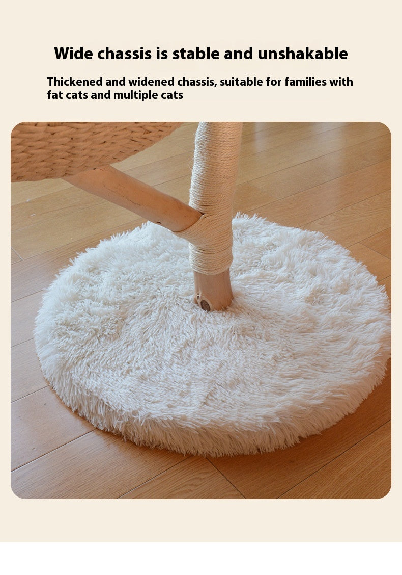 Naturholz Katzenkratzbaum mit Rattan-Nest