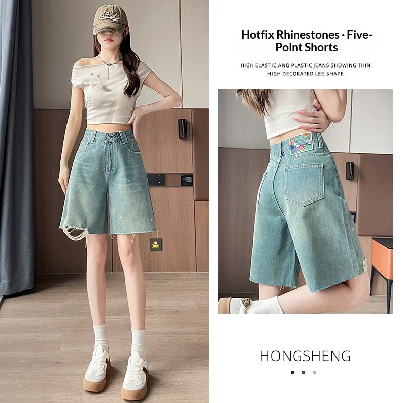 Damen Ripped Denim Shorts im Thin Style