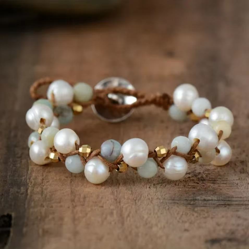 Handgewobenes Armband mit Süsswasserperle | LuxeStyle