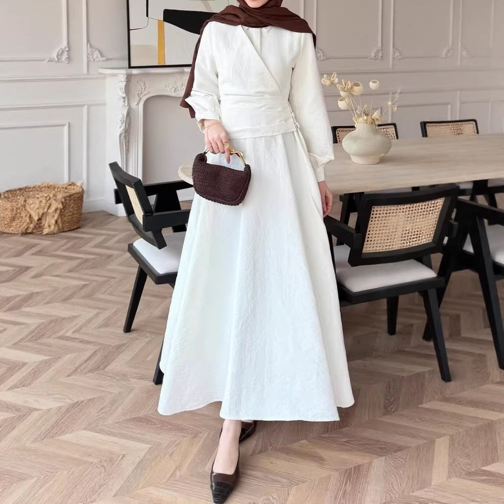 Damen Kleid mit Puffärmeln und Taillengürtel