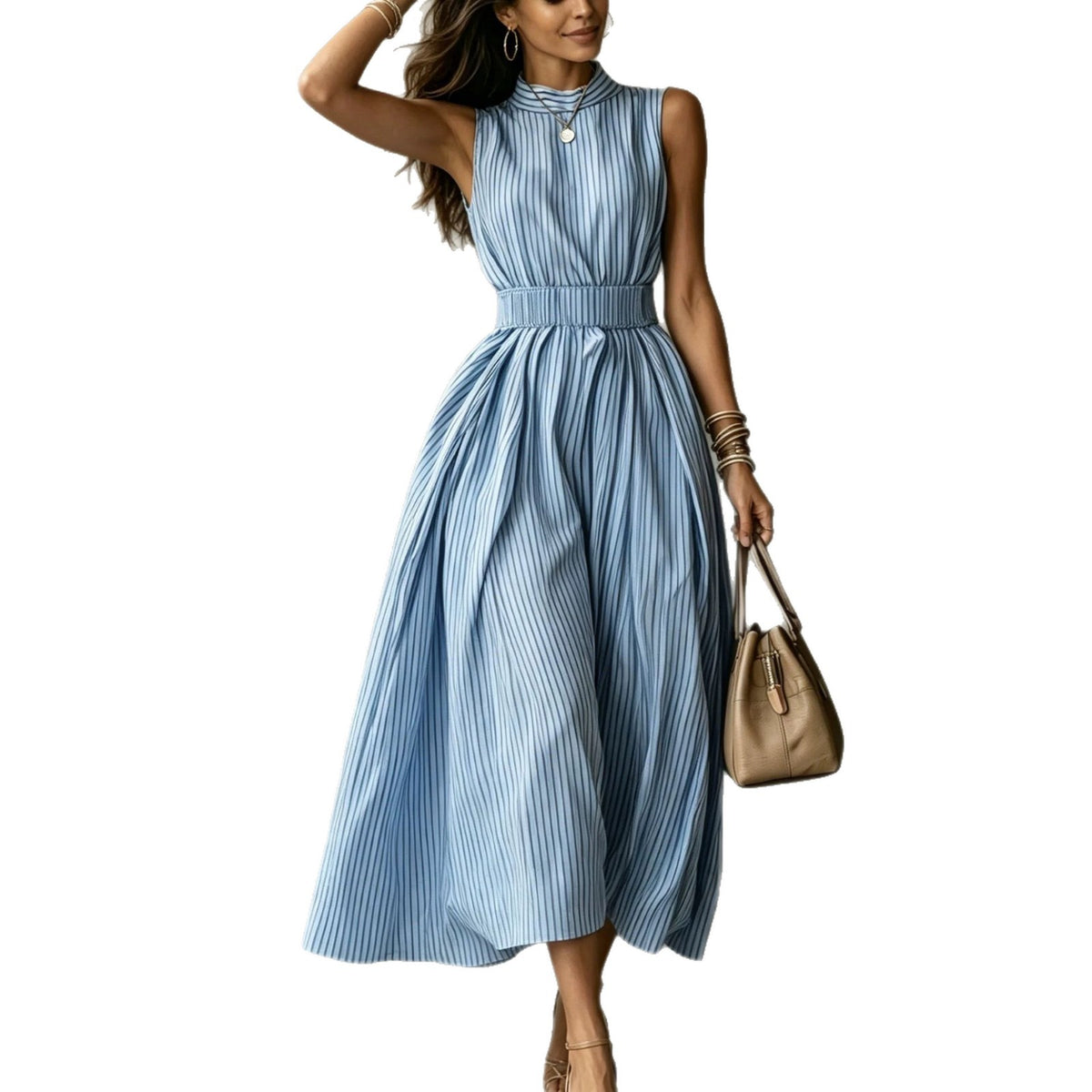 Ärmelloses Streifen-Kleid mit Taillenumspielung – Bild 3 | LuxeStyle