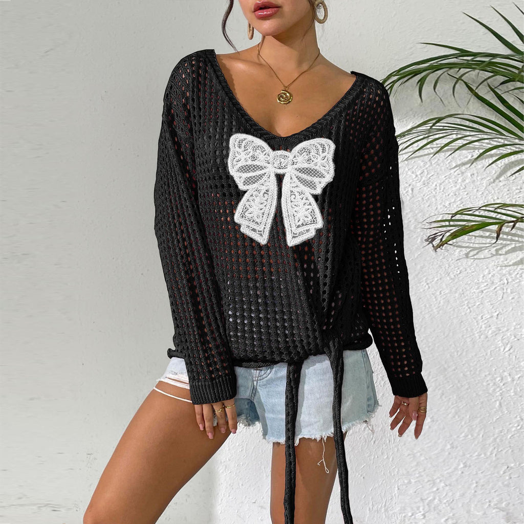 Lässiger Strickpullover mit Schmetterlings-Patchwork – Ansicht 5