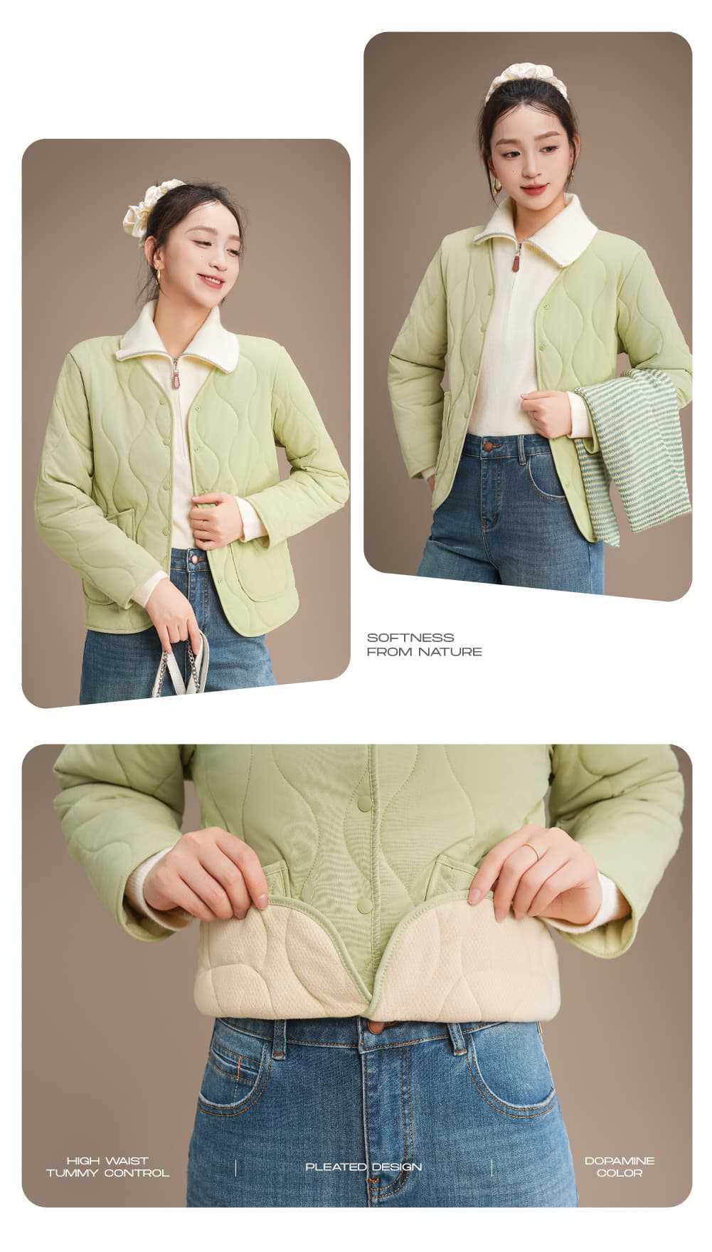 Gepolsterte Langarm-Baumwolljacke mit Rundhals
