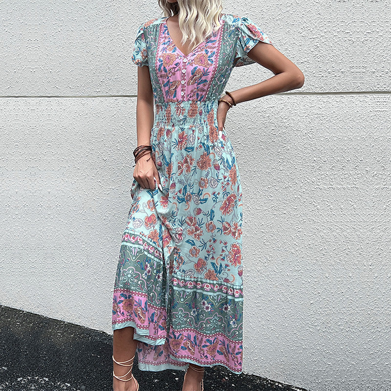 Midi-Kleid mit Blumenmuster und Schlitz