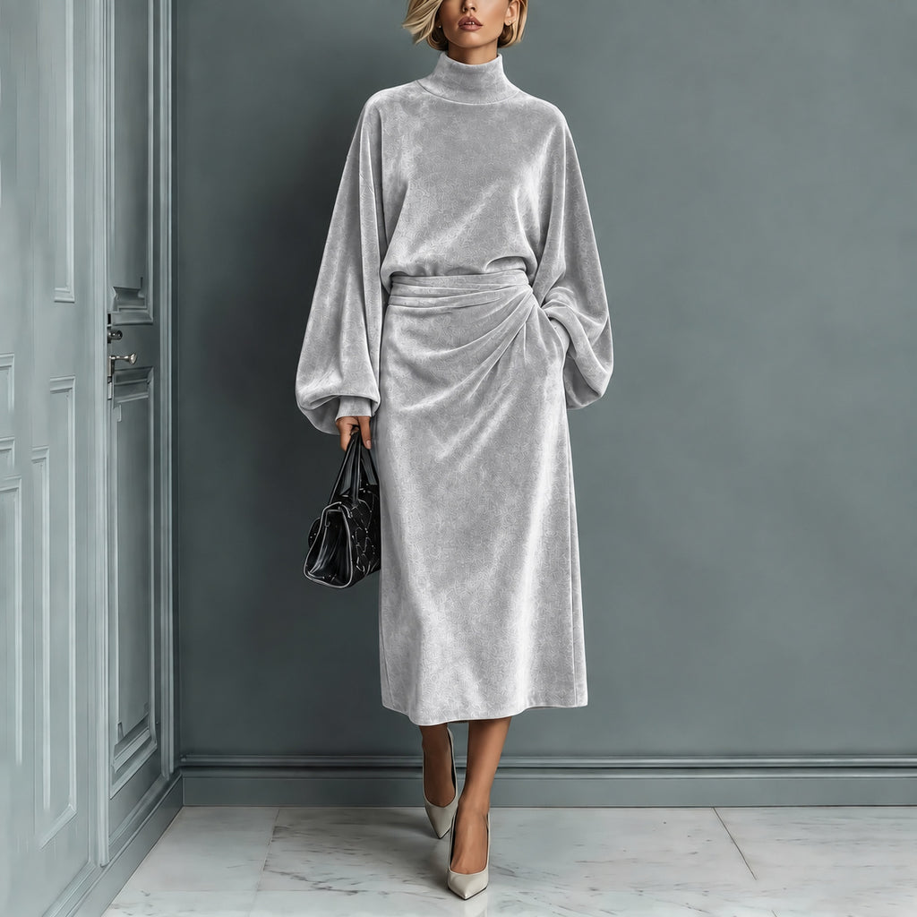 Langärmliges Rollkragenkleid mit A-Linen Rock – Bild 6 | LuxeStyle