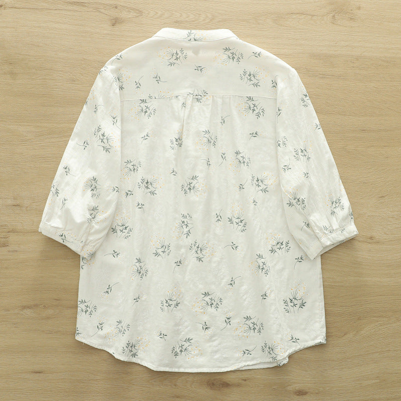 Geblümte Baumwollbluse mit V-Ausschnitt – Bild 4 | LuxeStyle