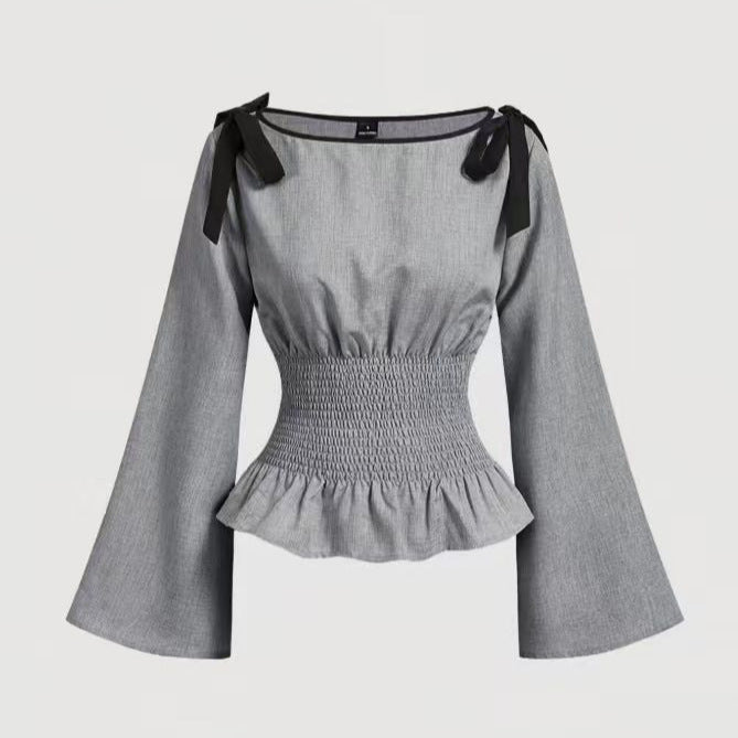 Peplum-Bluse mit Schleifen-Details · Trompetenärmel