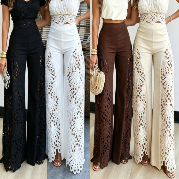 High-Waist Wide Leg Hose mit Spitze