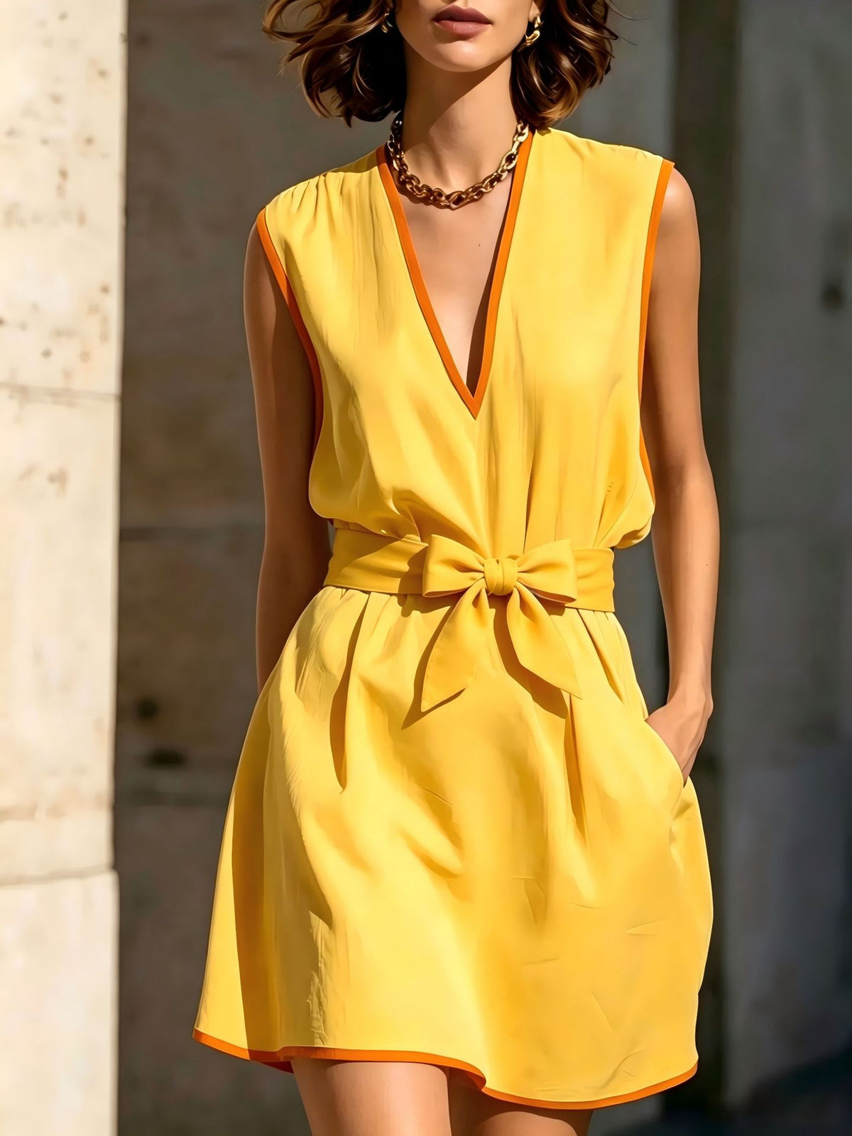 Ärmelloses V-Neck Kleid mit Schnürung – Bild 7 | LuxeStyle