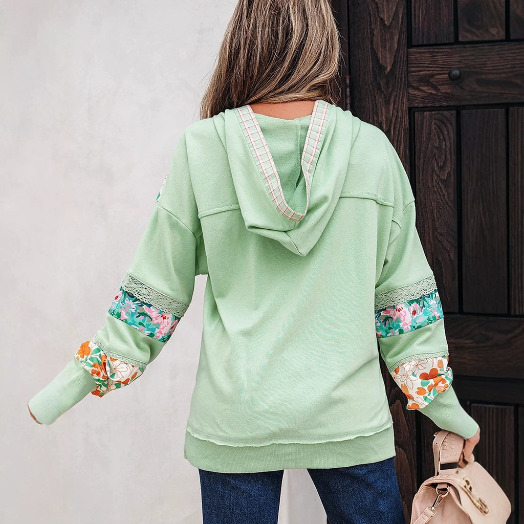 Kapuzen-Langarmshirt mit Blumenmuster für Damen