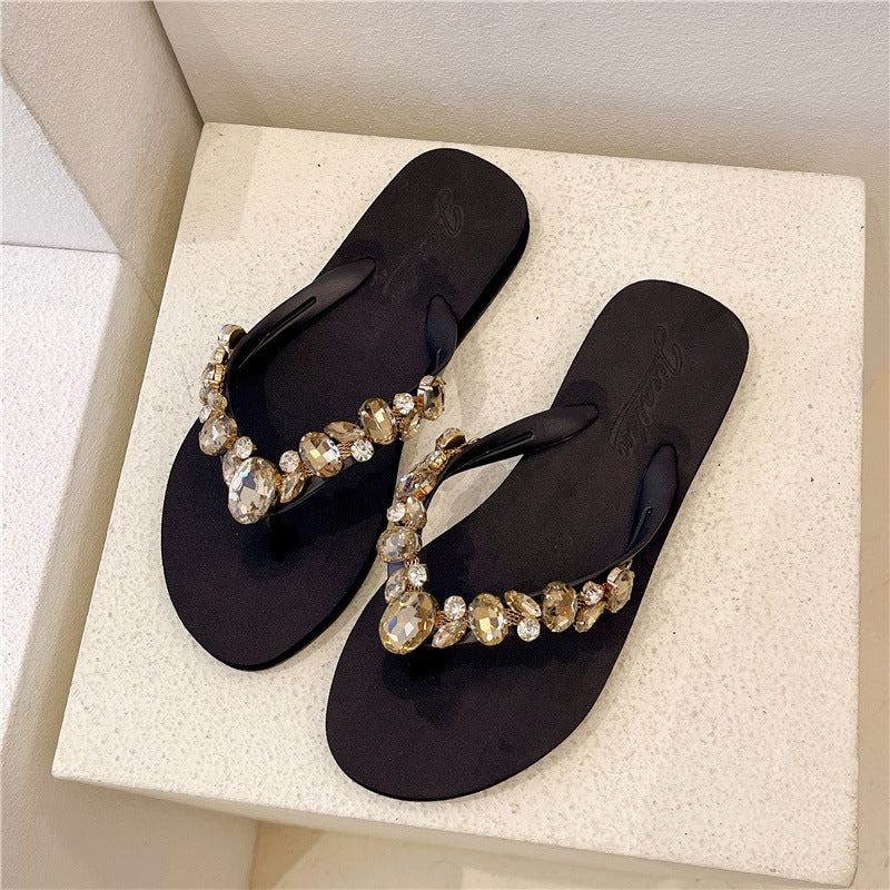 Damen Pantoletten mit farbigen Strass-Steinen