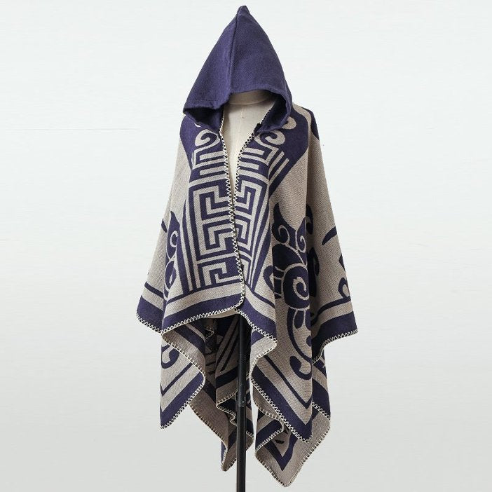 Damen-Cape mit Ethno-Muster und Wärme-Funktion