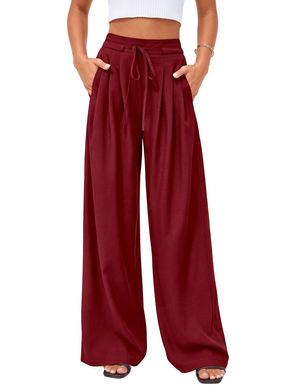 High-Waist Plissée Hose mit weitem Bein