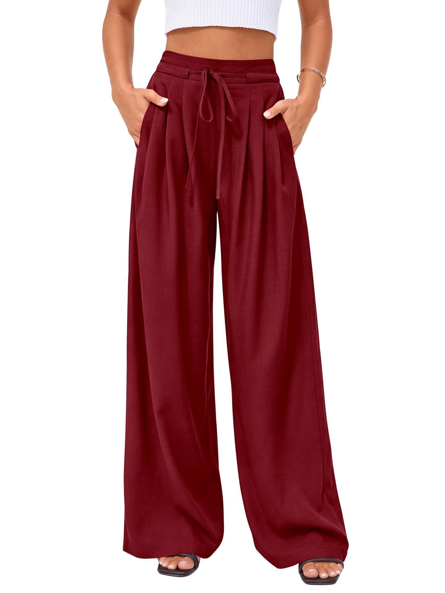 High-Waist Plissée Hose mit weitem Bein