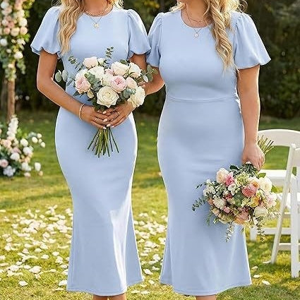 Puffärmel Slim Fit Sheath Kleid Elegant Midi