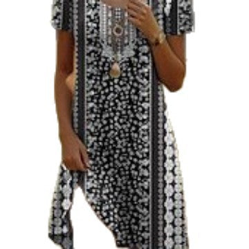 Gepunktetes Blumen Midikleid mit Rundhals – Bild 10 | LuxeStyle