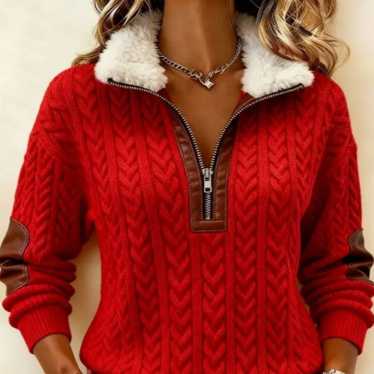 Sweatshirt mit Digitaldruck und Fellkragen | LuxeStyle