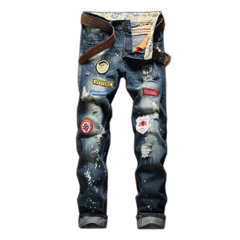 Straight Slim Jeans mit Farbspritzern