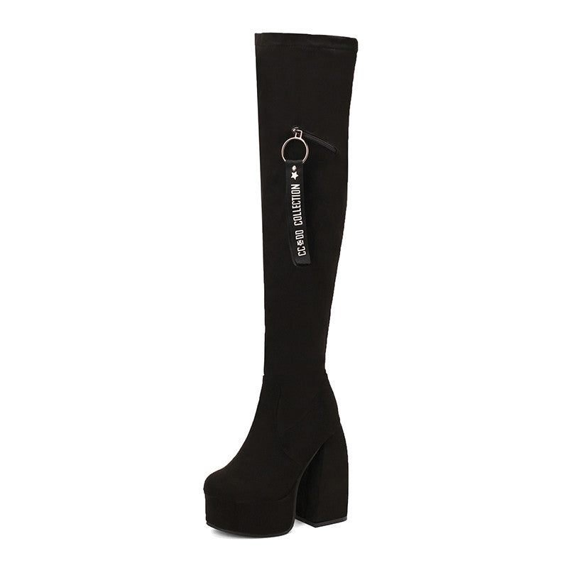 Overknee-Stiefel mit Chunky-Heel und Reissverschluss