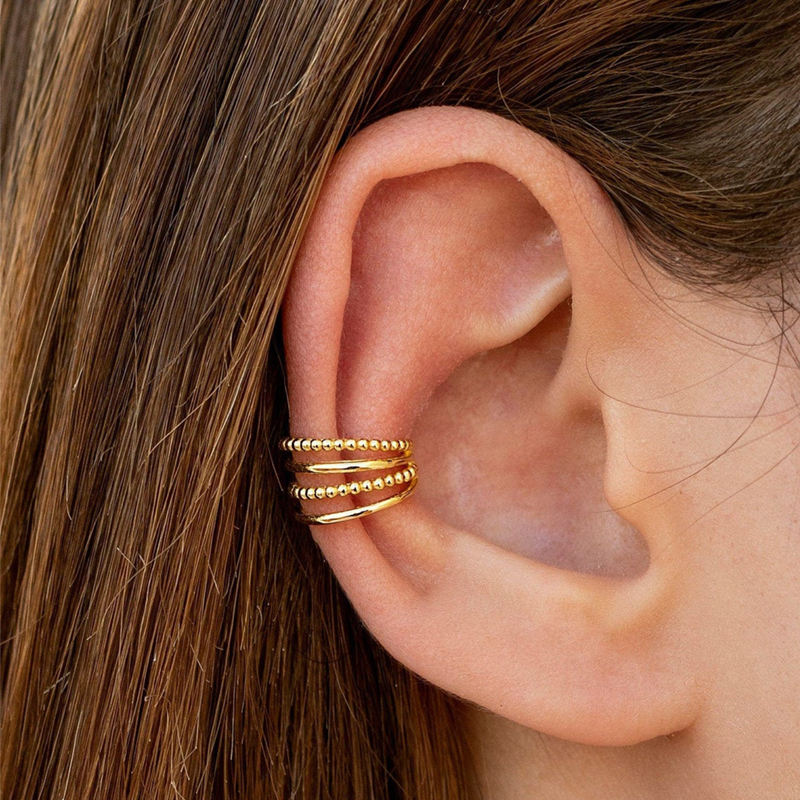 Vergoldete mehrlagige Conch Ohrklemmen – Bild 2 | LuxeStyle