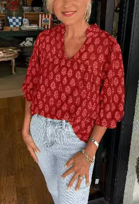 Damen-Shirt mit Pflanzenmuster, 3/4 Ärmel – Bild 2 | LuxeStyle