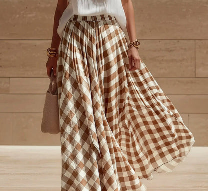 Retro Plaid Midi-Jupe für Strand und Freizeit