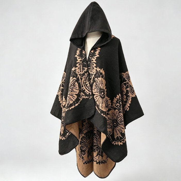 Damen-Cape mit Ethno-Muster und Wärme-Funktion