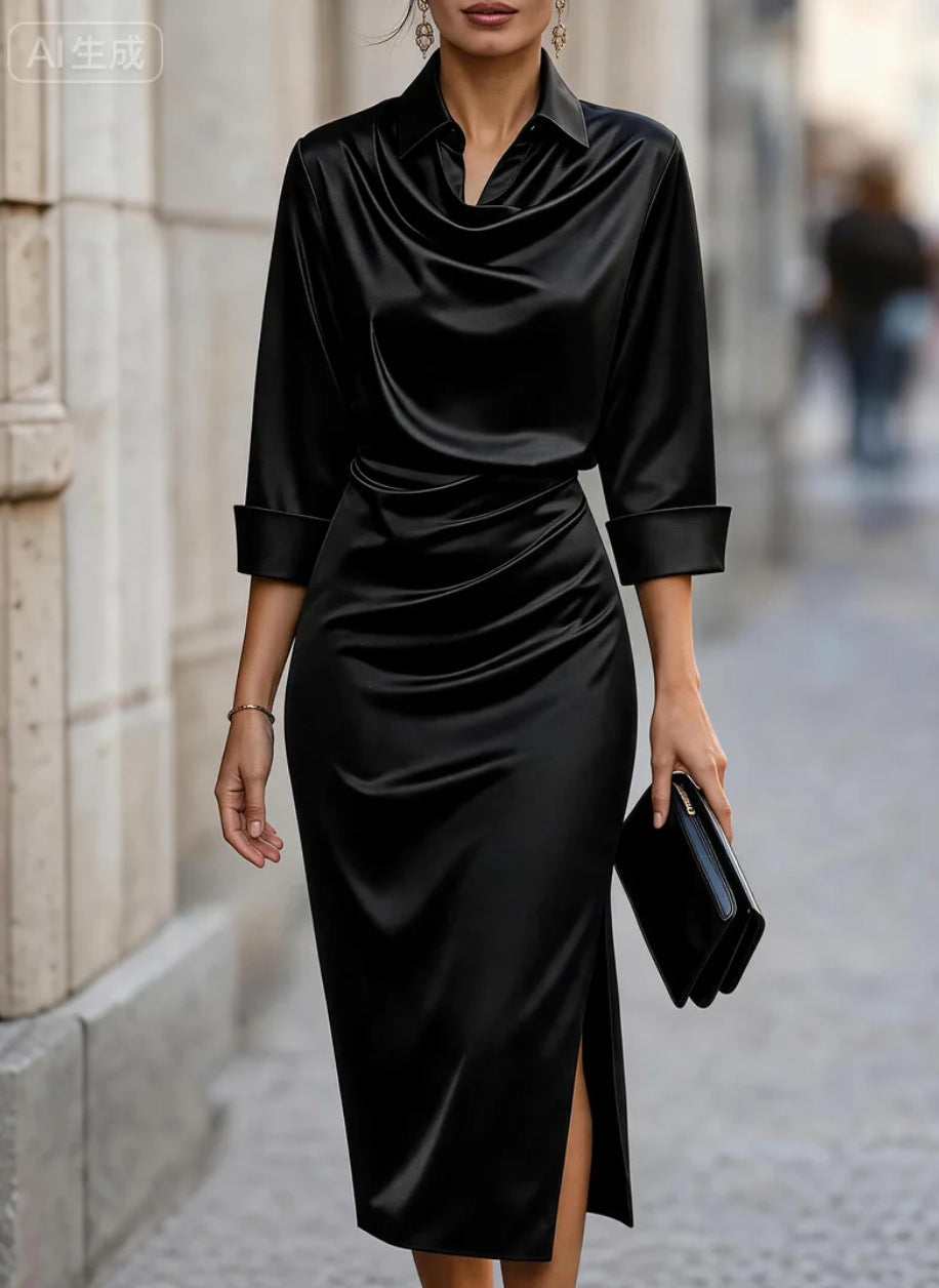 Satin-Swingkleid mit langen Ärmeln – Bild 8 | LuxeStyle