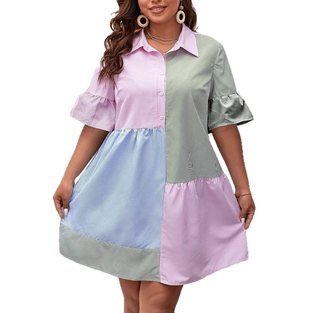 Gestreiftes Midi-Hemdkleid mit Kontrastfarben – Bild 3 | LuxeStyle
