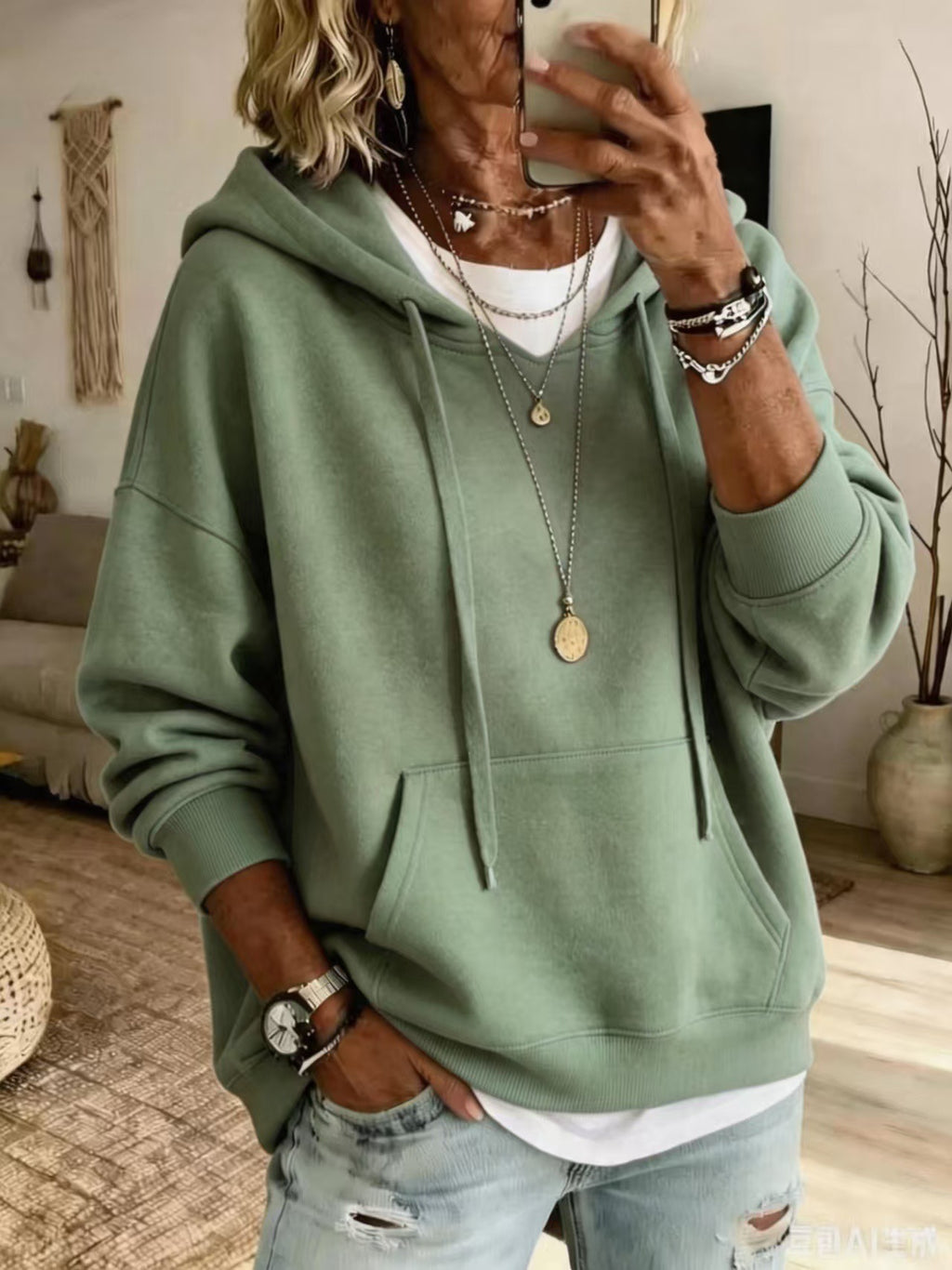 Damen Hoodie Bequem mit Taschen und Langarm