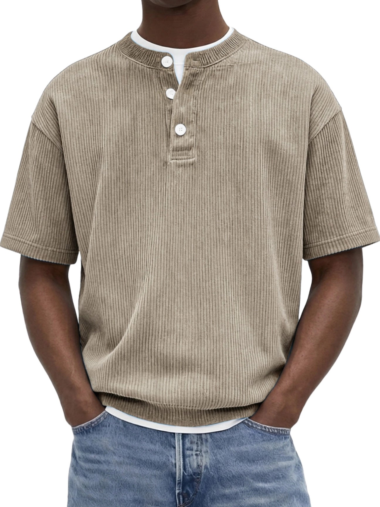 Herren-Strickshirt «Riviera» – Cord-Kurzarm