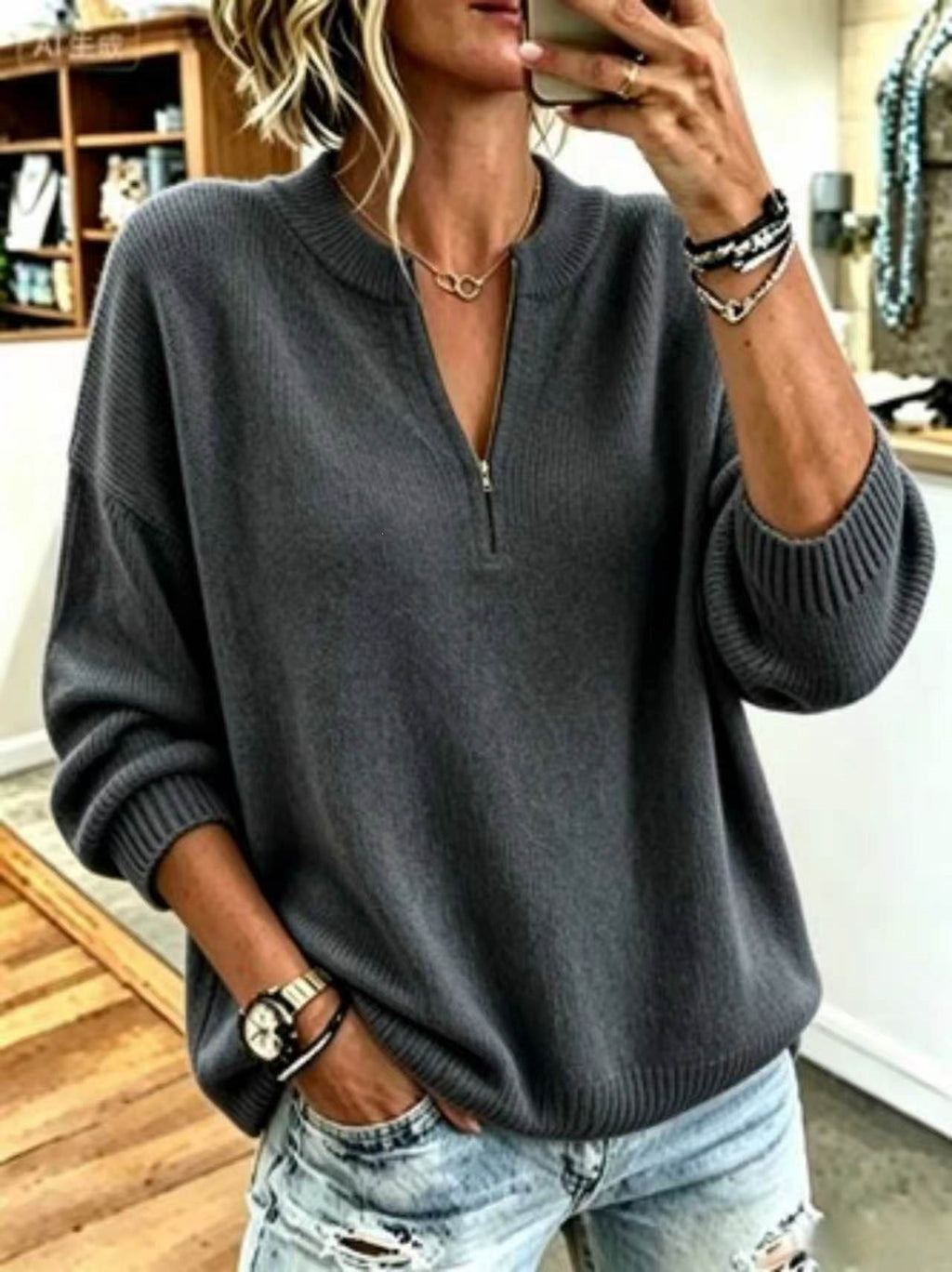 Half-Zip Pullover im Koreanischen Stil – Bild 9 | LuxeStyle