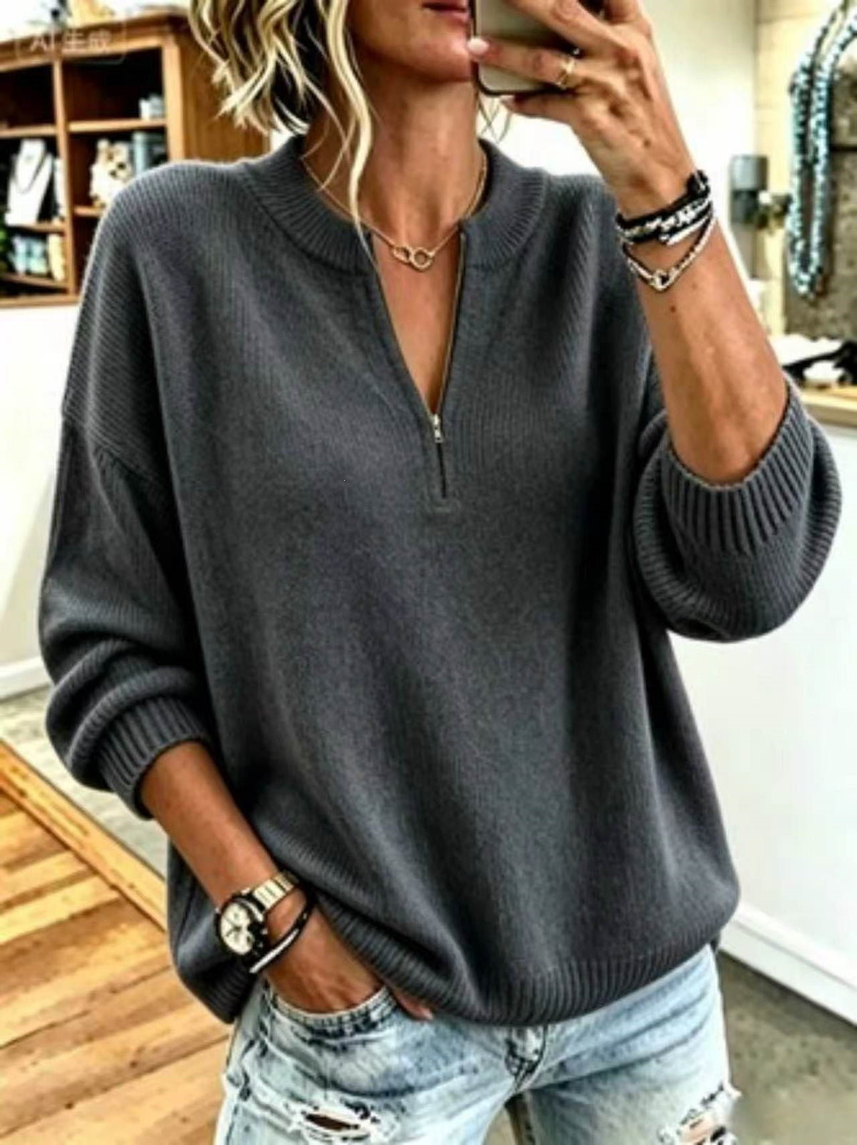 Half-Zip Pullover im Koreanischen Stil – Bild 9 | LuxeStyle