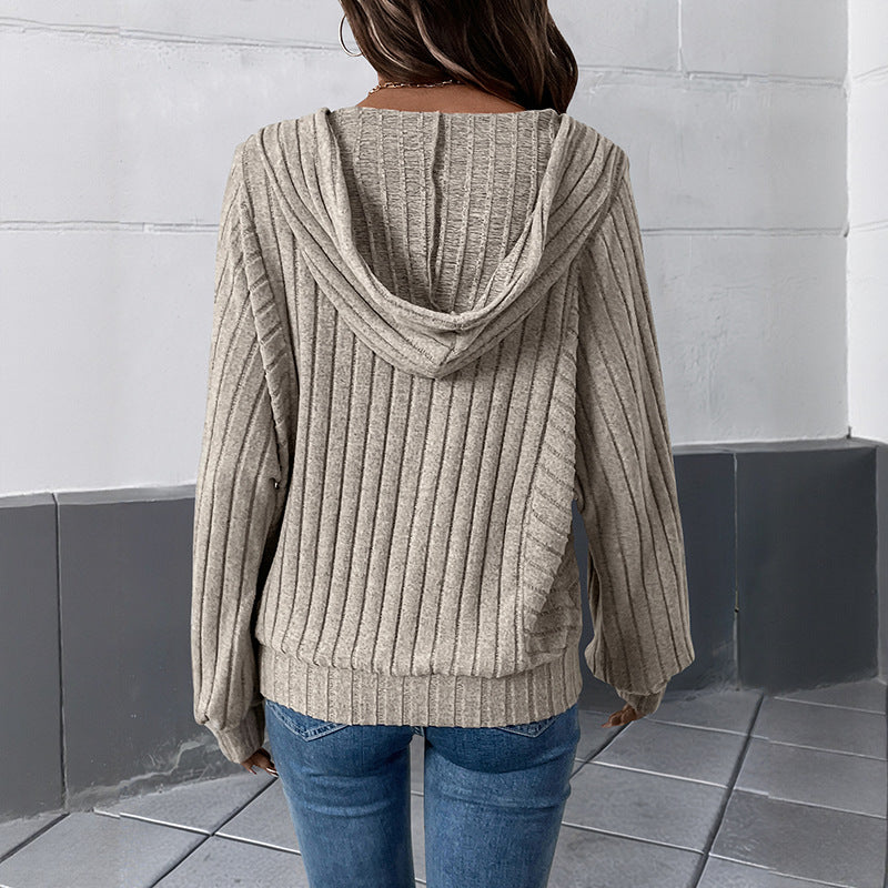 Gerippter Damen Hoodie in Khaki