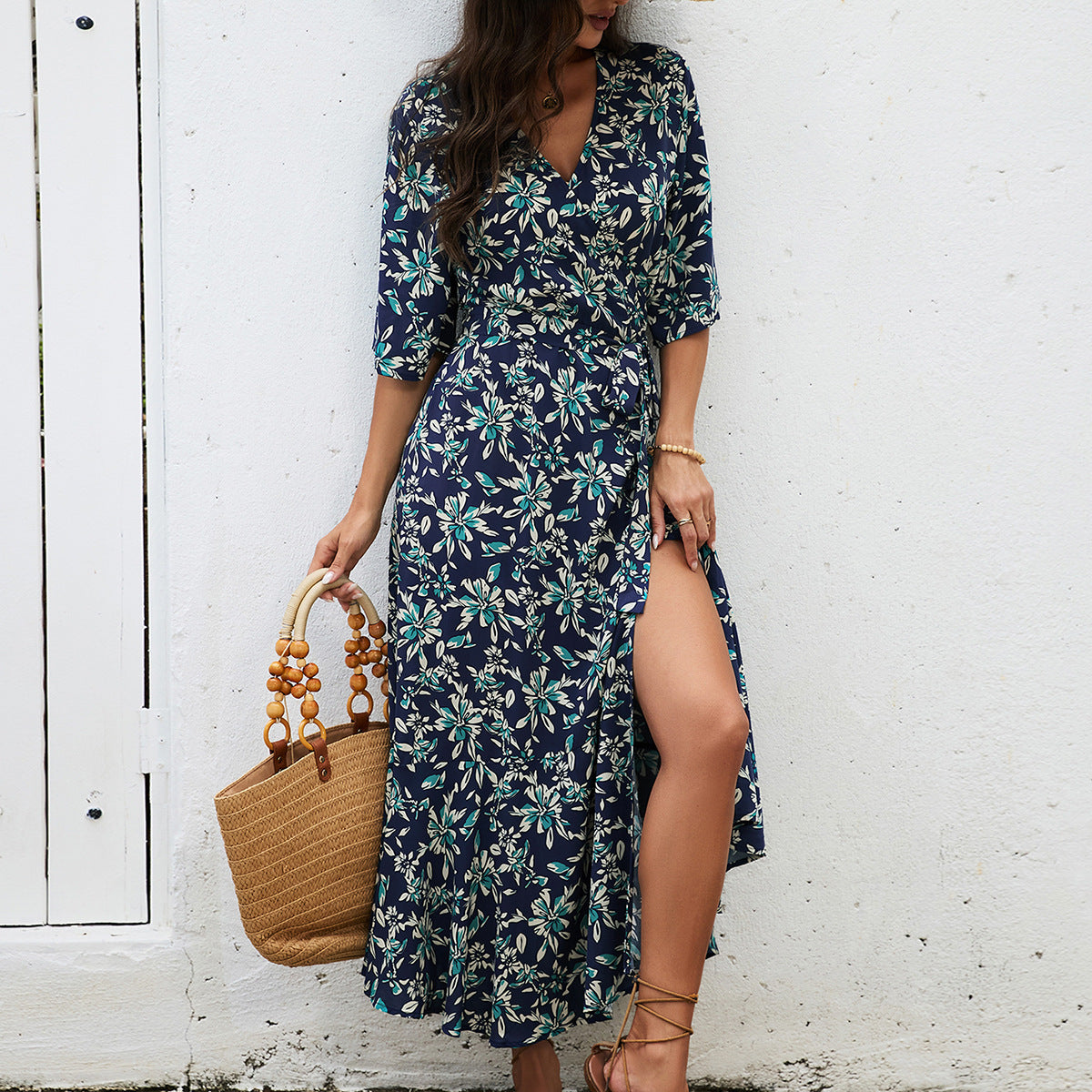 Boho-Vintage Etuikleid mit halbem Arm