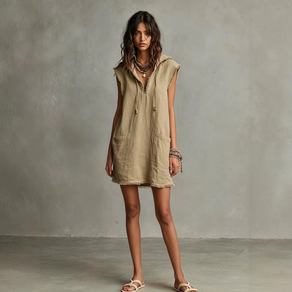 Kapuzenkleid mit V-Ausschnitt – Bild 9 | LuxeStyle