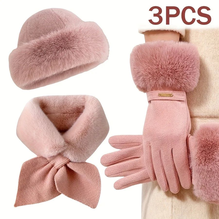 3-teiliges Winterset: Handschuhe, Mütze, Schal