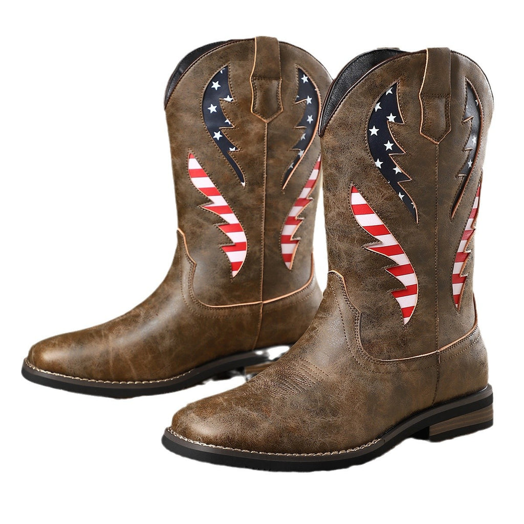 Herren-Lederboots mit Patchwork und Blockabsatz