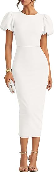 Puffärmel Slim Fit Sheath Kleid Elegant Midi