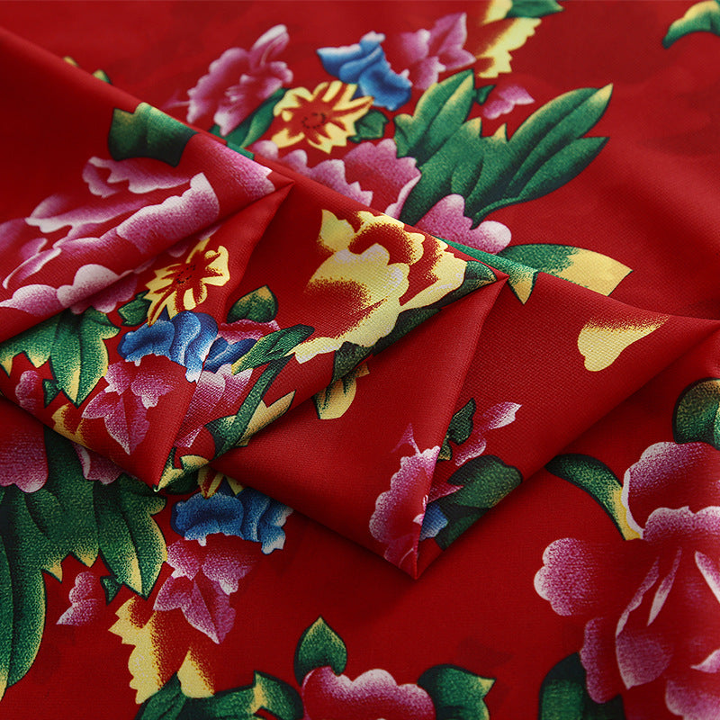 Roter Chiffonstoff mit chinesischem Blumenprint – Bild 4 | LuxeStyle